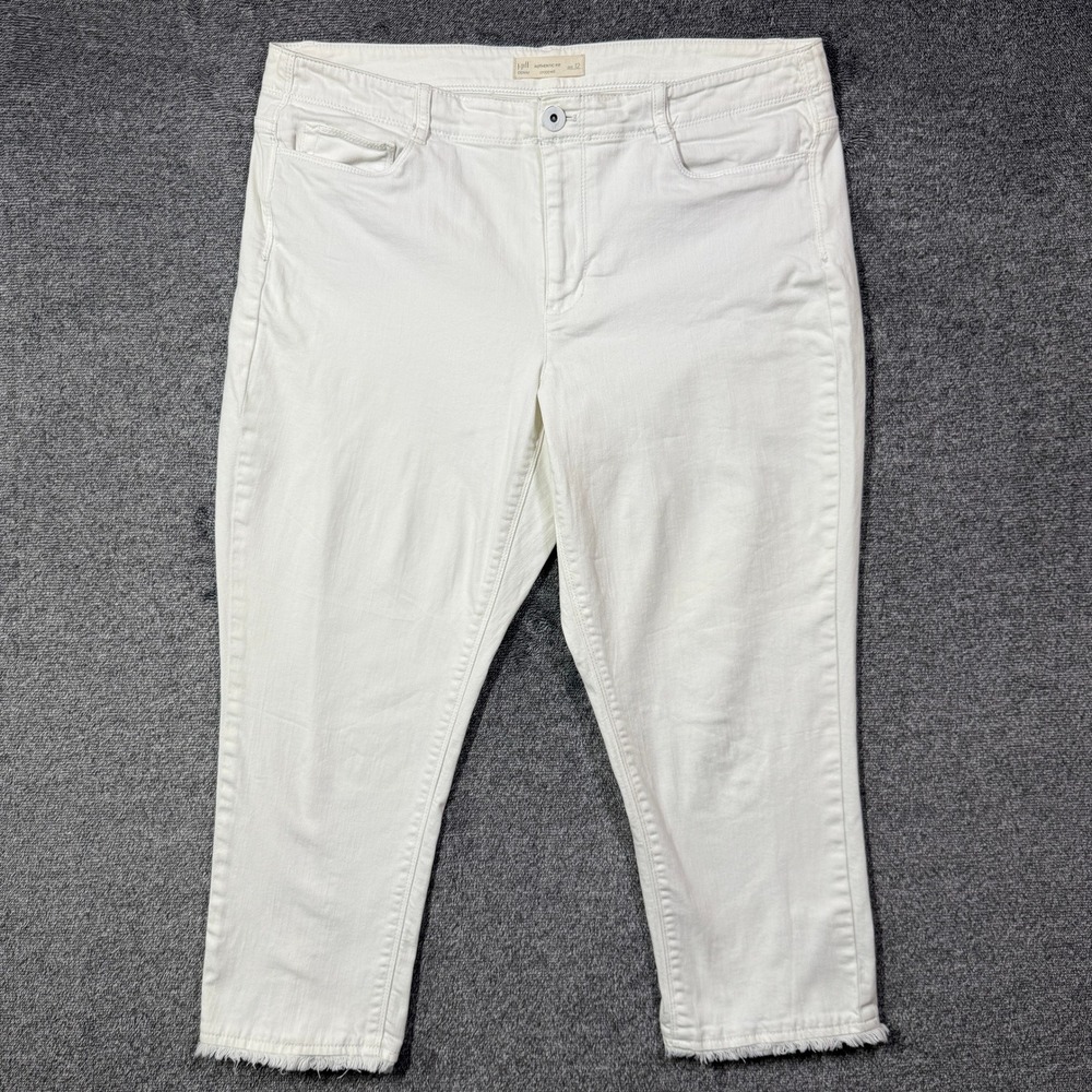 J. Jill Authentic Fit Cropped White Jeans Raw Hem Size 12 Stretch Denim